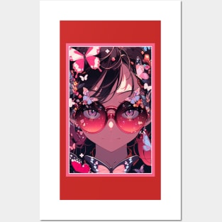 Aesthetic Anime Girl Pink Rosa Black | Quality Aesthetic Anime Design | Chibi Manga Anime Art Posters and Art